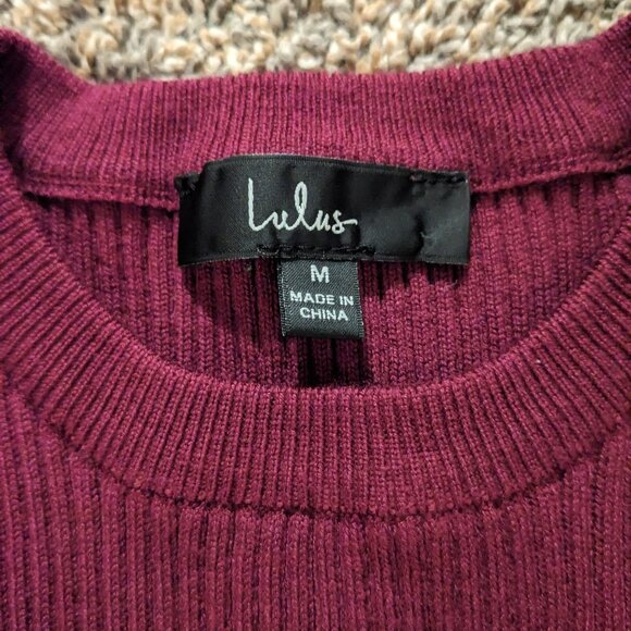 Lulus Basics Karlee Plum Purple Ribbed Knit Long Sleeve Sweater Top - Size M - Picture 4 of 10